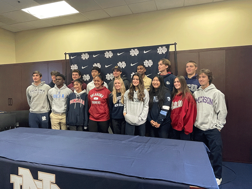 Notre+Dame+athletes+pose+together+for+NCAA+Signing+Day.+They+have+worked+hard+these+past+four+years+and+we+are+so+proud+of+them%21