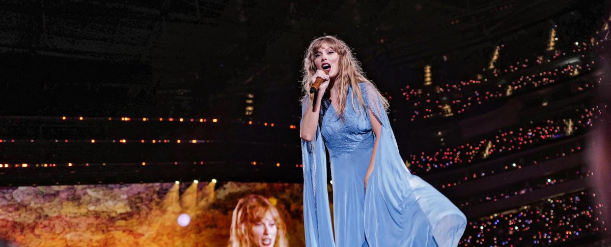 Taylor Swift performs her folklore set during the final night of the The Eras Tours stop in Los Angeles. She put on six incredible sold out shows at SoFi Stadium this past August. (Wikimedia Commons)