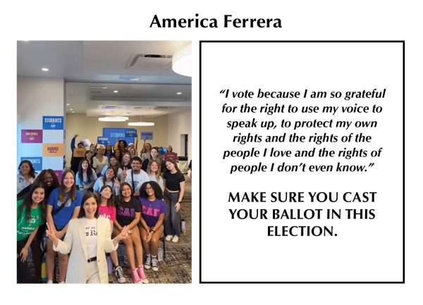 America Ferrera uses her influence to encourage everyone to vote. Ferrera takes a photo with volunteers for the Harris campaign in Arizona.