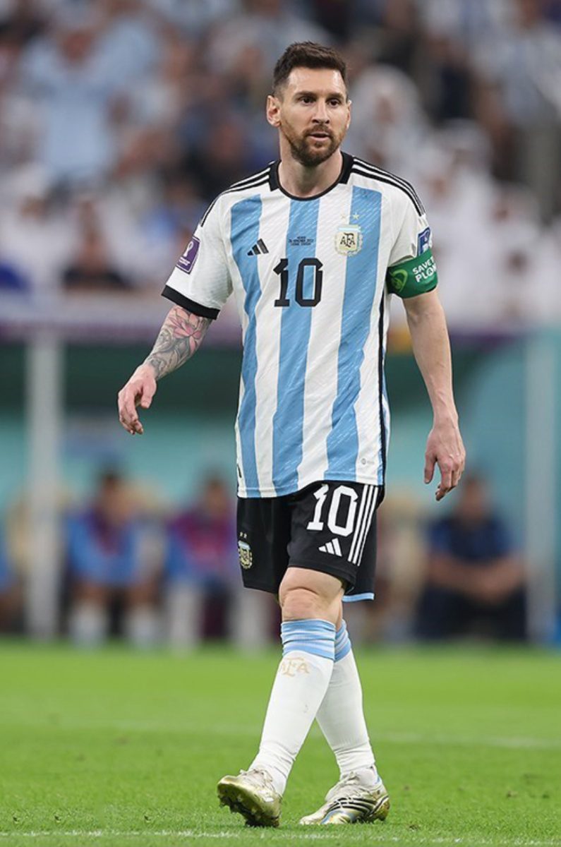 Lionel Messi on the field at the World Cup in 2022.