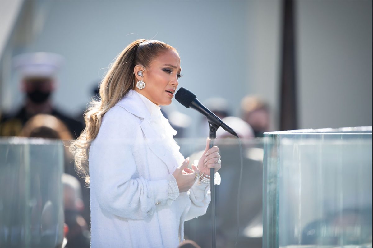 Jennifer Lopez sings at the 59th Presidential Inauguration ceremony. 